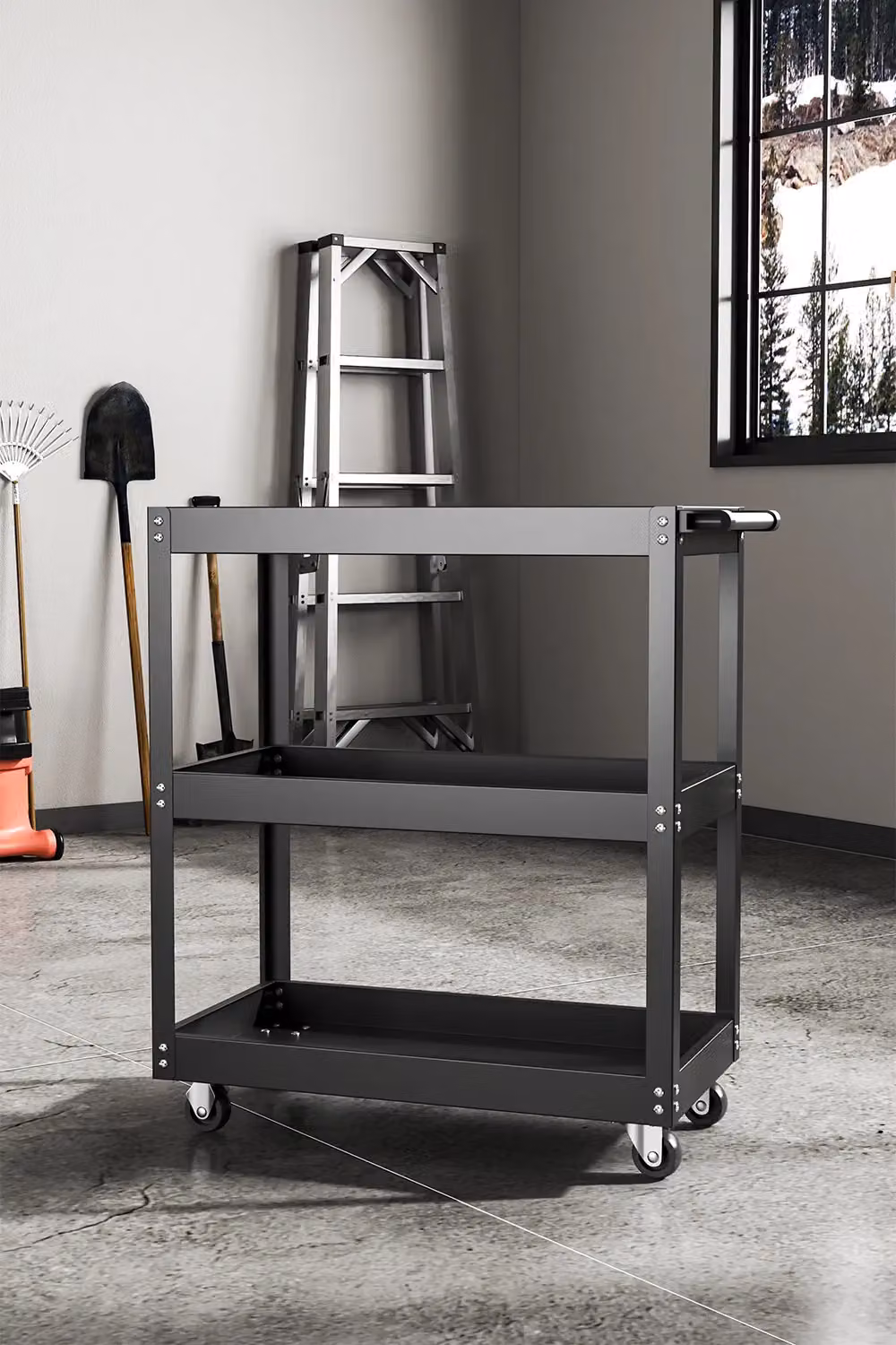 Living and Home 3-Tier Rolling Tool Cart and Multifunctional Kitchen Storage Trolley, Black, W/D/H: 79.0 x 35.5 x 66.0 cm – 3