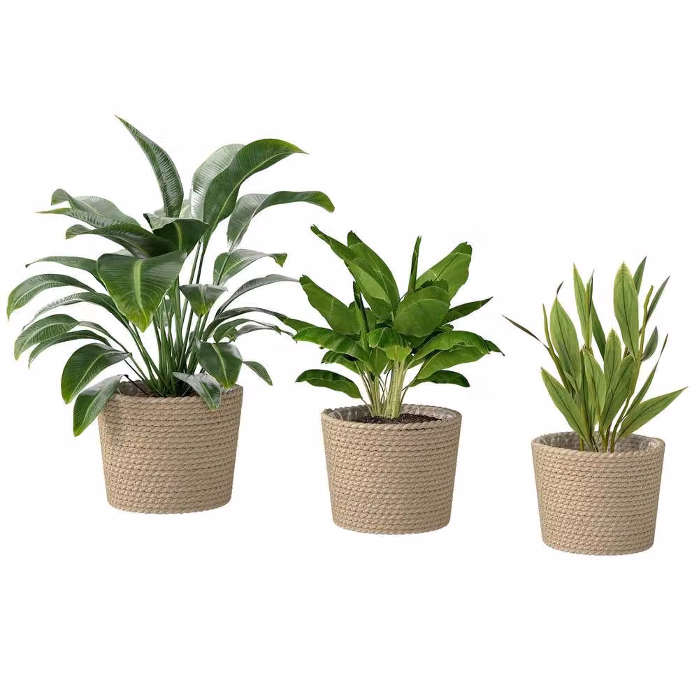 Outsunny Seagrass Plant Pots Set of 3 in Brown and Beige with Plastic Liners – 2