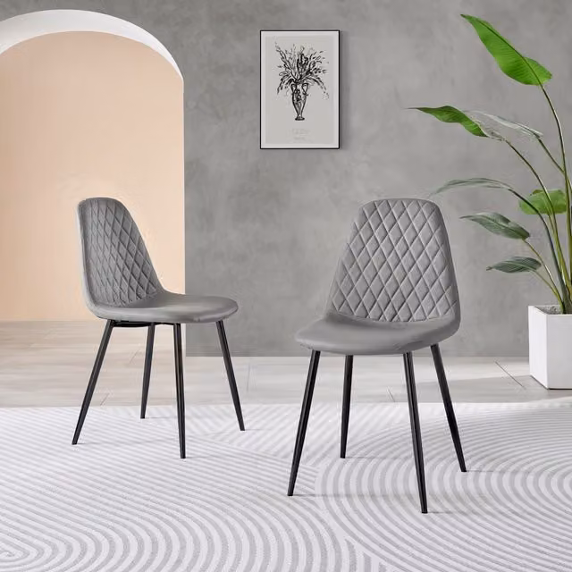 FurnitureboxUK Corona Set of 2 Grey Faux Leather Dining Chairs with Black Metal Legs – 1