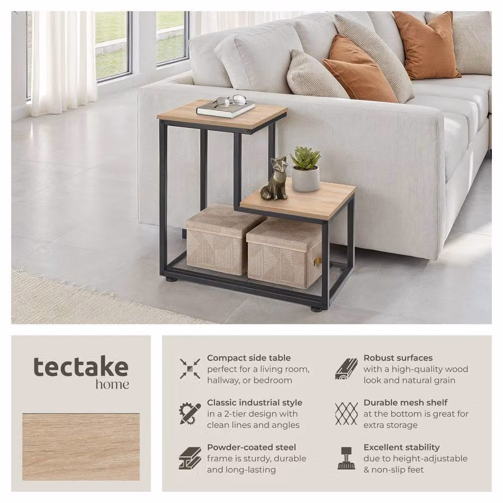 tectake Halifax Bedside Table in Light Oak and Black – 2