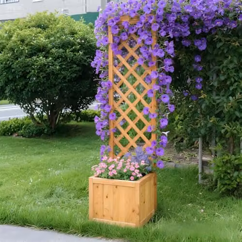 Gr8 Garden Tall Wooden Planter with Trellis in Brown, W/D/H: 40 x 40 x 160 cm – 2