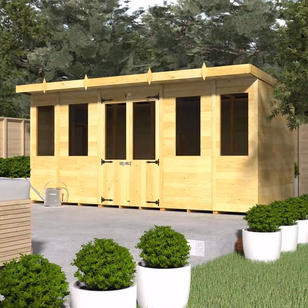 Buttercup Farm Pent Summer House in Brown Wood, L178 x W417 x H201 cm – 2