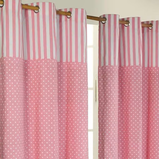 Homescapes Pink Dotted Eyelet Curtain Pair, Opaque Fabric Panels, Height: 182 cm, Width: 137 cm
