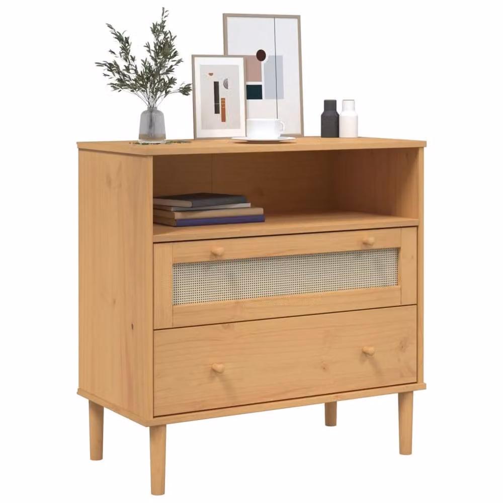 Berkfield Home Senja Sideboard in Brown Rattan Look Solid Pine Wood, W/D/H: 80 x 40 x 80 cm – 3