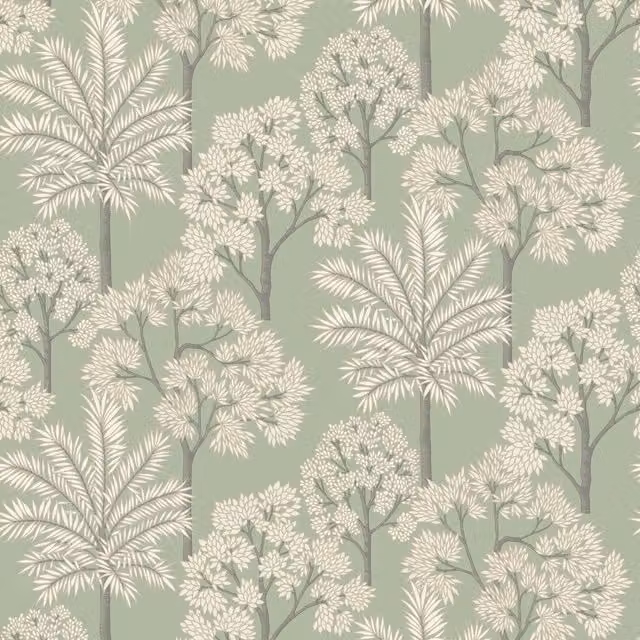 Grandeco Palm Forest Tree Landscape Textured Botanical Wallpaper in Green