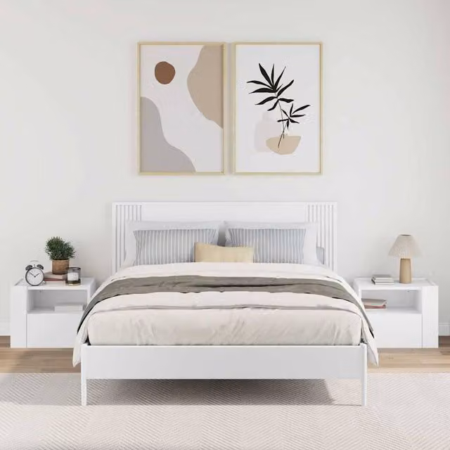 Berkfield Home Set of 2 White Wall-mounted Decorative Bedside Cabinets, W/D/H: 45 x 30 x 35 cm