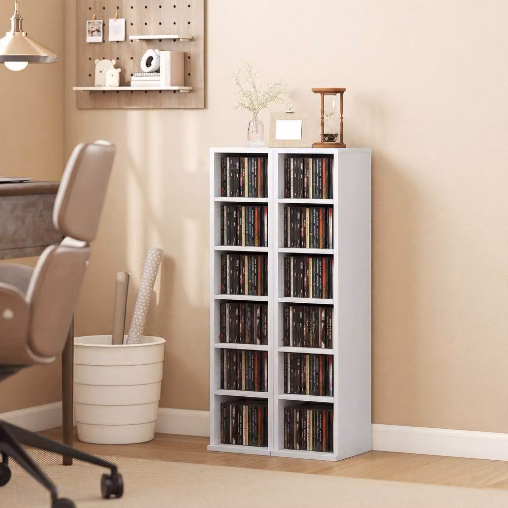 STILVORA Set of 2 White Modern CD Storage Units with Adjustable Shelves – 2