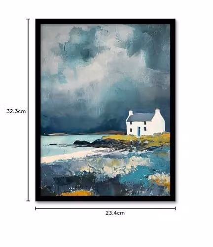 Artery8 Classic Scottish Lochside Cottage Framed Wall Art Print, Blue Landscape Oil Painting Reproduction, W: 23.4 cm, H: 32.3 cm – 5