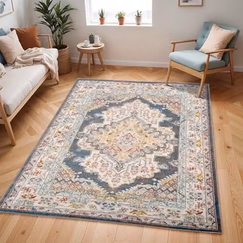 Livabliss Casablanca Vintage Area Rug in Brown, Blue and Grey, W: 140 cm, D: 200 cm – 1