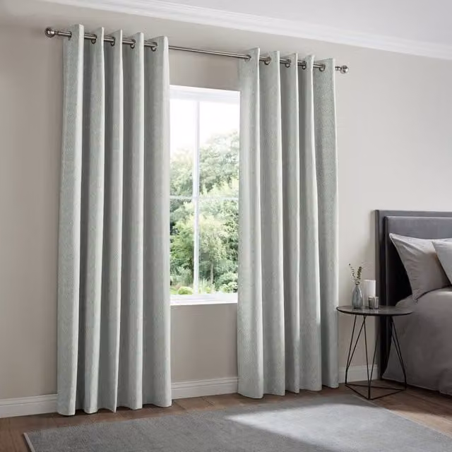 Simply Collection Nico Made to Measure Blackout Eyelet Fabric Curtain Panel in Seafoam Blue Green