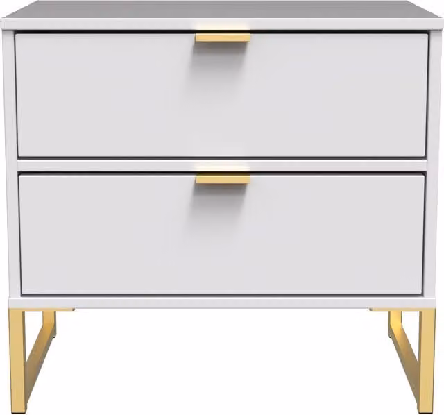 Ready Assembled 2 U Tamworth 2 Drawer Bedside Cabinet in White and Gold