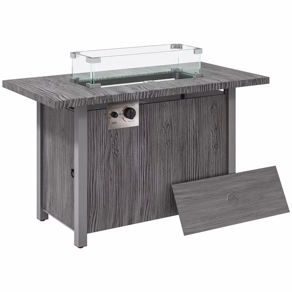 Wyld Haus Rectangular Dark Grey Steel Gas Fire Pit Table with Glass Guard Cover W/D/H: 109 x 56 x 32 cm – 2