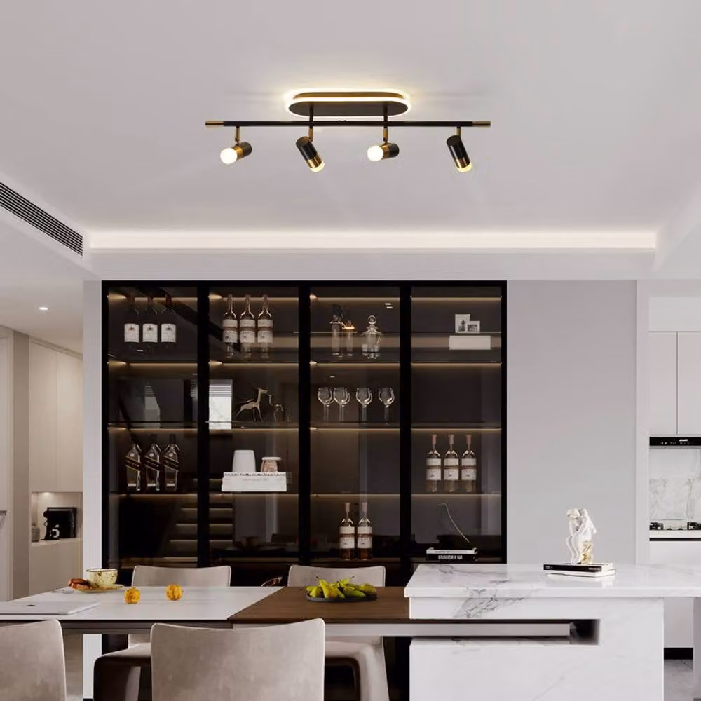 NIVOR 4-Light Dimmable LED Ceiling Track Lighting with Adjustable Spotlights in Black and Gold/Brass – 7