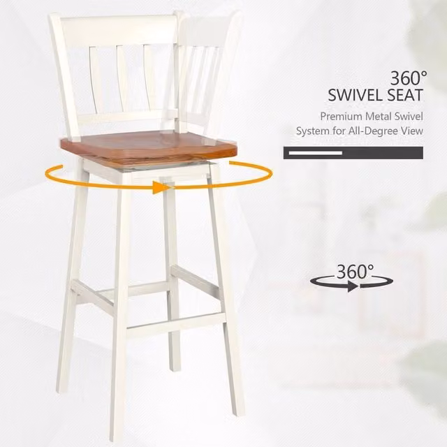 VOGREX Set of 2 Vintage Rubberwood and Metal 360 Swivel Counter Height Bar Stools in Multicolour – 1