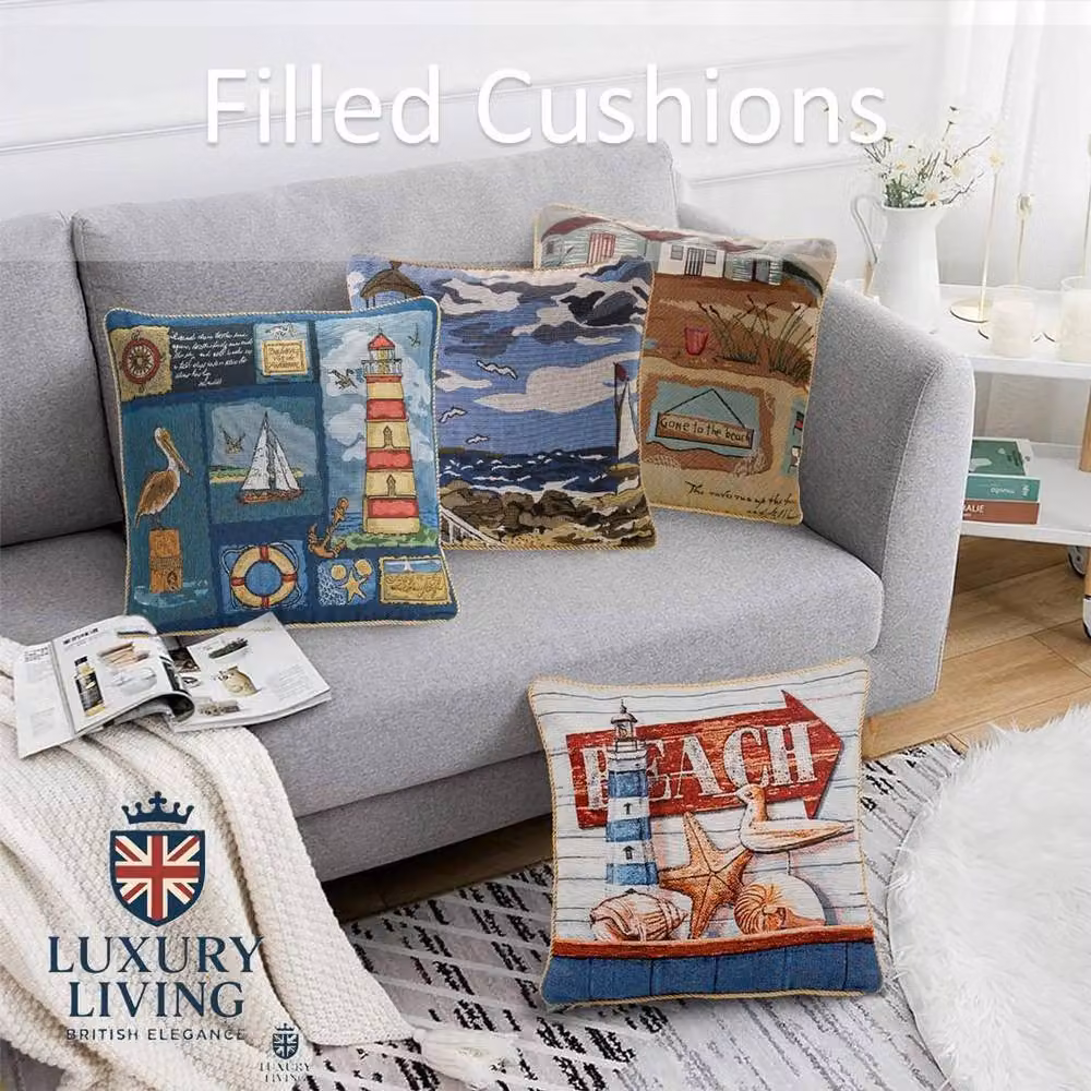 Luxor Living Nautical Graphic Velvet Cushion Set of 4, Multicolour, W/D/H: 45 x 45 x 45 cm – 2