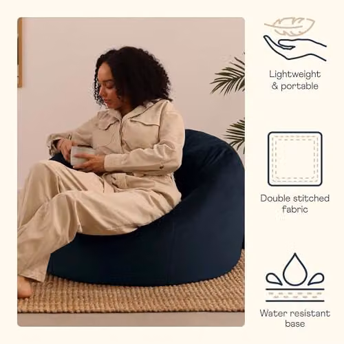 icon Kingston Classic Velvet Bean Bag Chair in Blue or Yellow – 7