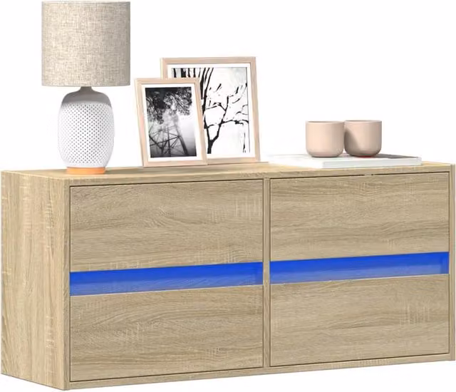 Berkfield Home Wall-Mounted TV Cabinet with Integrated LED Lighting in Sonoma Oak Brown, W: 100 cm, D: 31 cm, H: 45 cm – 1