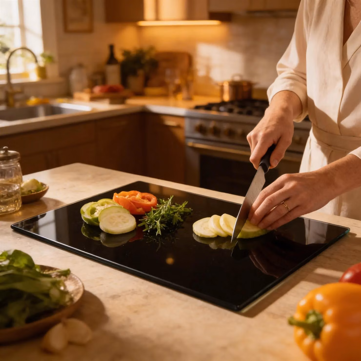 Harbour Housewares Black and Grey Glass Rectangular Chopping Board with Non-Slip Feet, W: 40 cm, D: 30 cm – 6