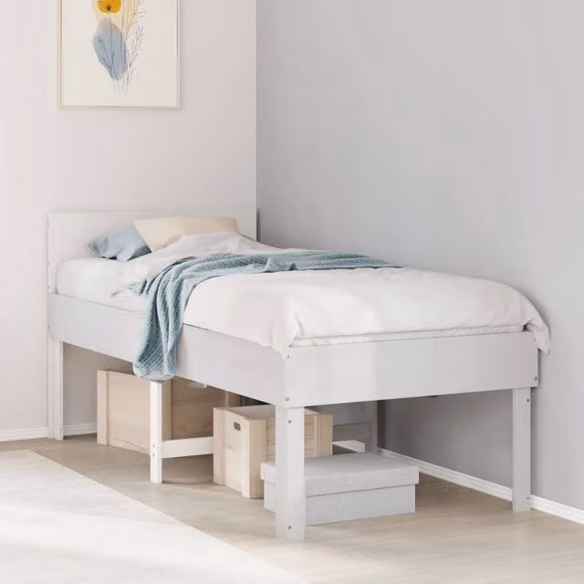 Berkfield Home Small Single Solid Wood Pine Bed Frame, White, W: 75 cm, L: 190 cm