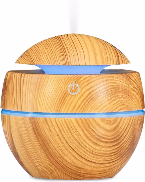 Geezy Mini USB Aroma Diffuser and Humidifier with LED Light, Brown, 130ml