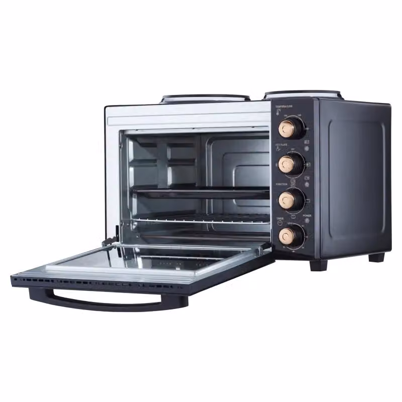 Cooks Professional 34L Mini Electric Multifunction Countertop Oven with 2 Hobs in Black and Copper – 3