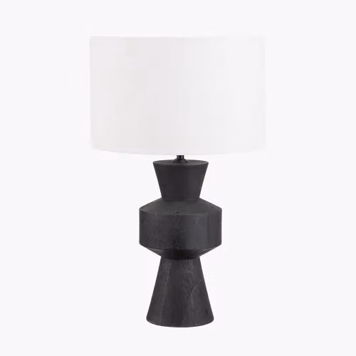 Ruma Mango Wood Contemporary Table Lamp with Black Linen Drum Shade – 2