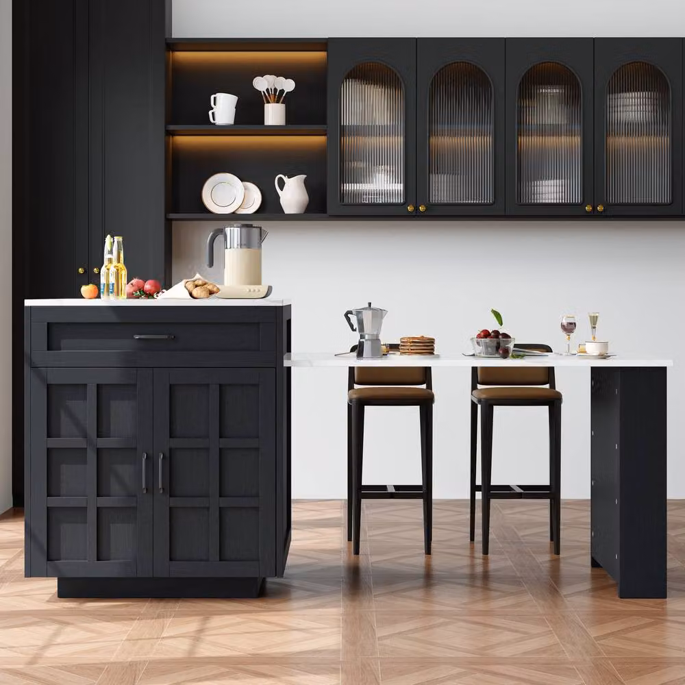 Rolipo Black Extendable Kitchen Island Bar Table with Storage – 8