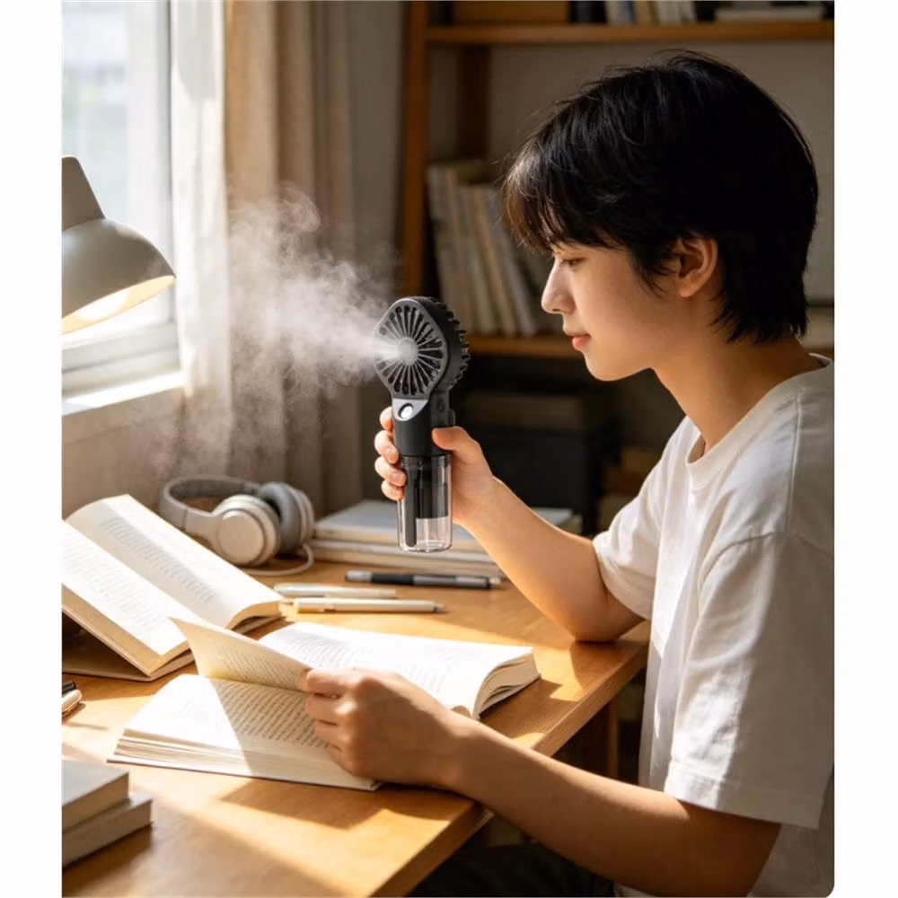 FLAVORA Black USB Rechargeable Handheld Mist Cooling Mini Fan – 4