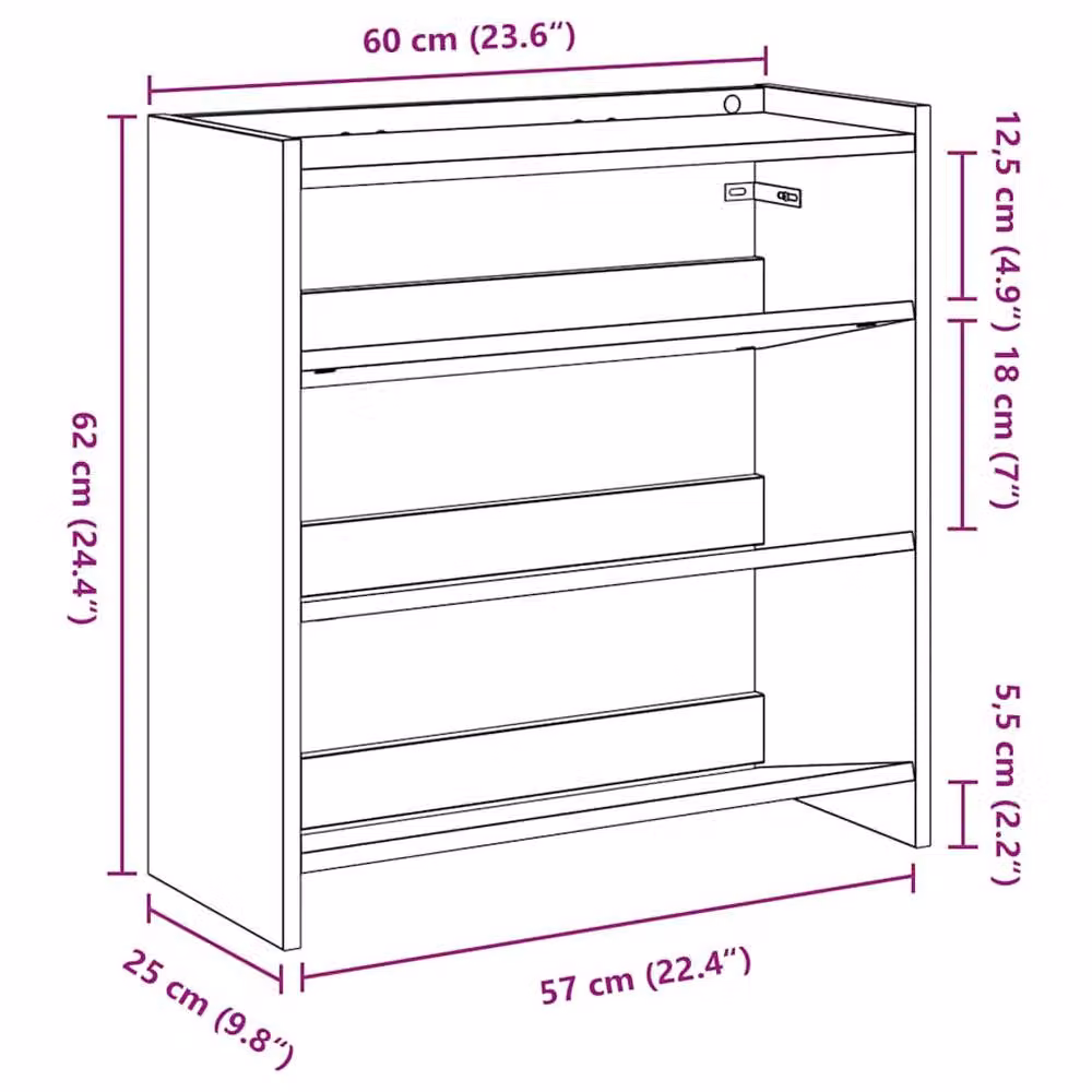 Berkfield Home Shoe Rack in Smoked Oak Brown, W/D/H: 60 x 25 x 62 cm – 8