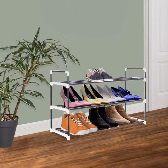 MantraRaj 3 Tier Heavy Duty Metal Shoe Rack in Grey