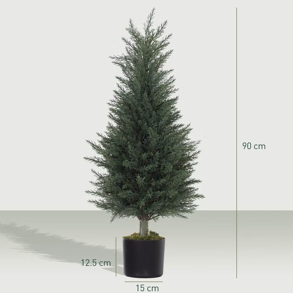 STILVORA Set of 2 Green Artificial Potted Cypress Trees, UV Resistant, Height: 90 cm – 4