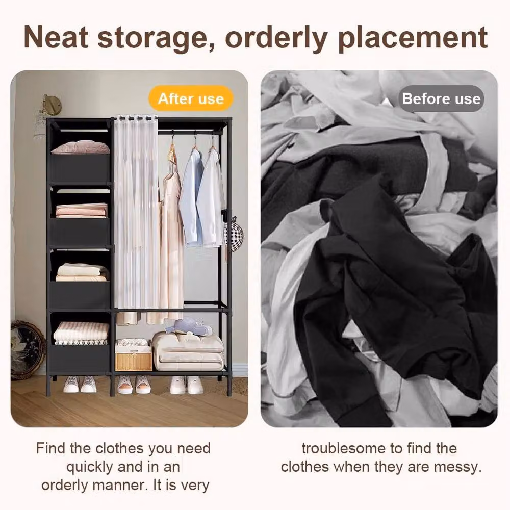 EONLION Black Metal Clothes Rail and Garment Storage Shelf, Width: 50 cm – 4