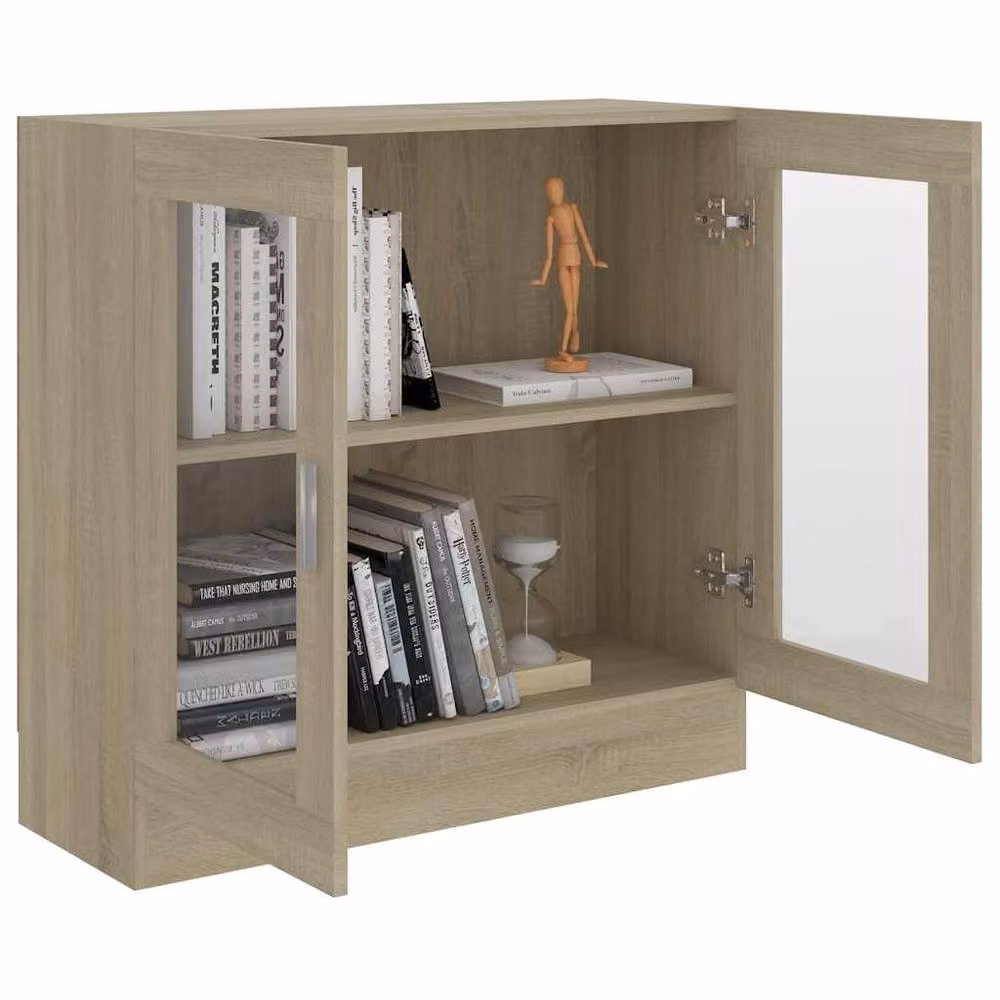 Berkfield Home Sonoma Oak Vitrine Cabinet with Glass Doors, Light Brown, W: 82.5 cm, D: 30.5 cm, H: 80 cm – 2