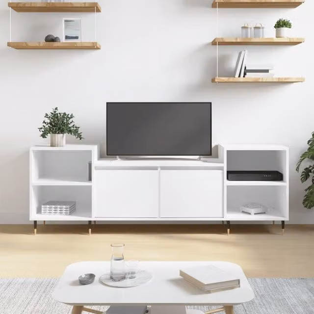 Berkfield Home Modern White TV Cabinet with Doors and Open Shelves, W/D/H: 160 x 35 x 55 cm – 1