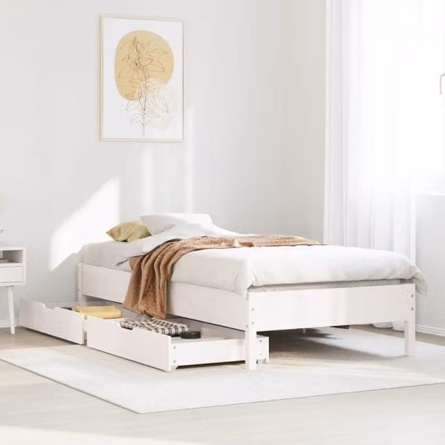 Berkfield Home White Solid Wood Pine Bed Frame W/D/H: 100 x 200 cm