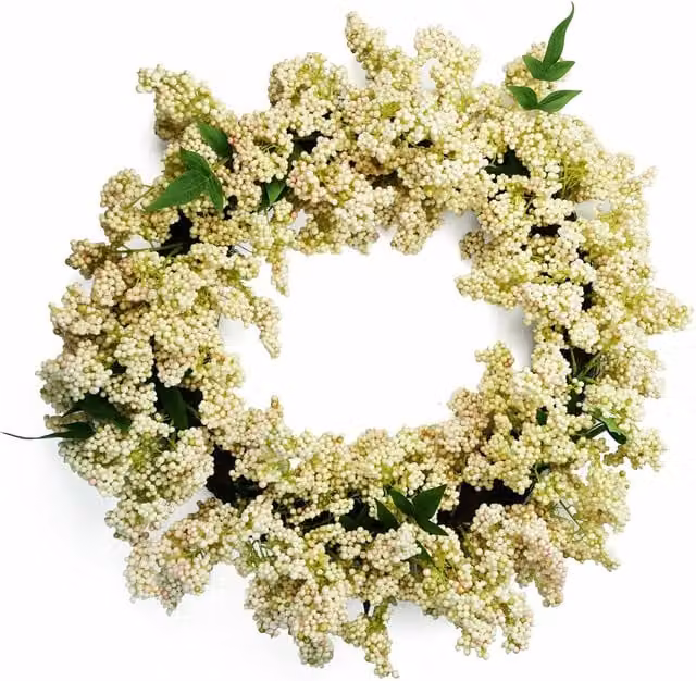 Leaf Artificial Hanging White Berries Wreath in White
