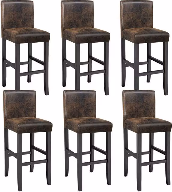 tectake Dover Bar Stool Set of 6 in Antique Brown Synthetic Leather
