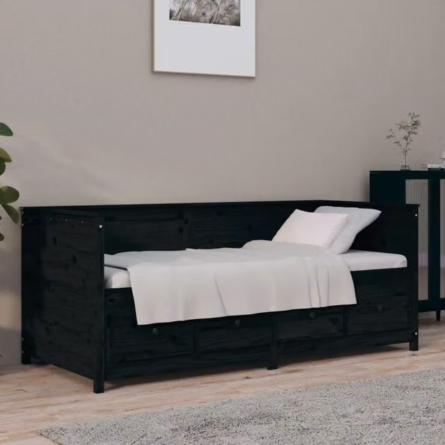Berkfield Home Black Rustic Solid Wood Pine Day Bed W/D/H: 190 x 90 x 0 cm