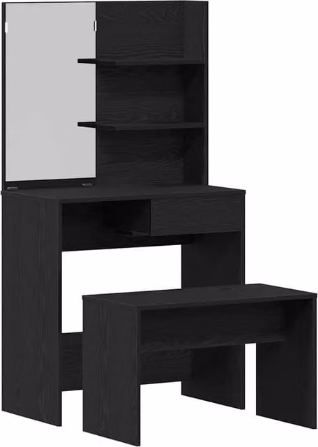Berkfield Home Modern Black Oak Dressing Table Set in Engineered Wood