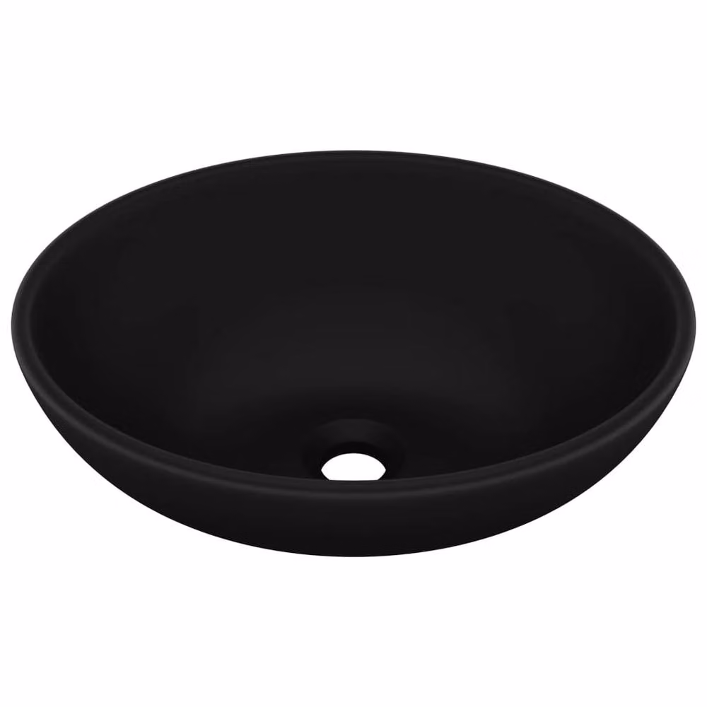 Berkfield Home Luxury Oval Ceramic Basin in Matt Black W: 40 cm, D: 33 cm – 3