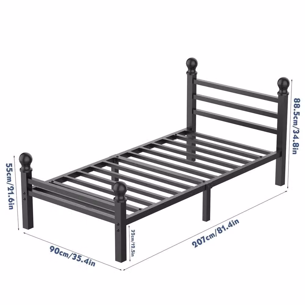 FORGEVIO Heavy Duty Metal Single Bed Frame in Black, W/D/H: 90 x 190 cm – 1