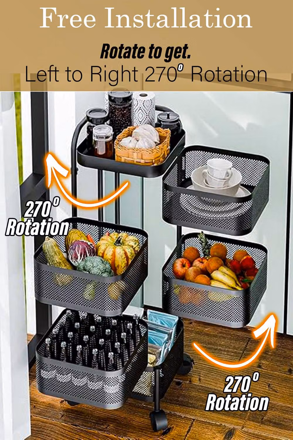 Hygrad Built to Survive 5 Tier Rotating Square Metal Trolley Cart with Wheels in Black – 7