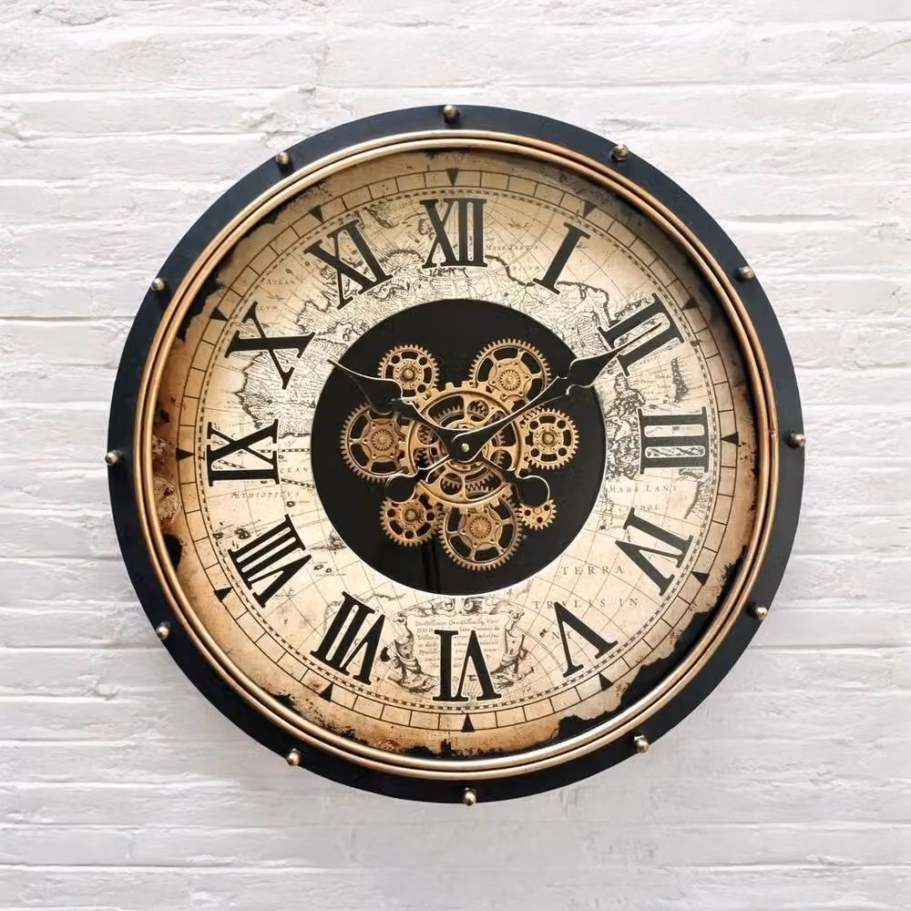 Minster Gear Analog Tabletop Clock in Black and Multicolour Metal, W60 x H60 x D10 cm – 2