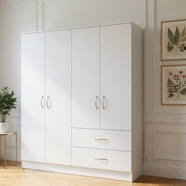 KDMD Venice White 4 Door Wardrobe with 2 Integrated Drawers, W/D/H: 160 x 50 x 160 cm – 1