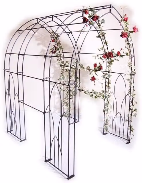 Poppyforge Gothic Steel Garden Tunnel in Black with Ground Spikes