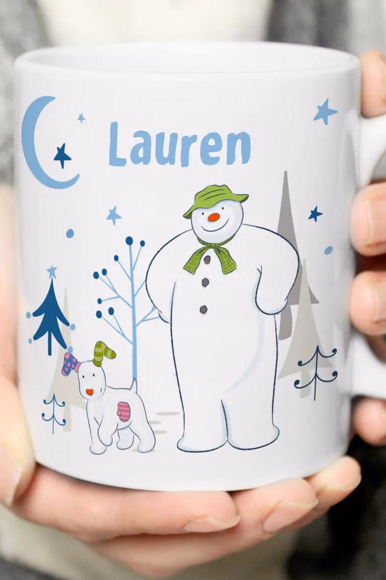 Personalised Memento Company Personalised The Snowman & the Snowdog Mug in White and Blue Ceramic