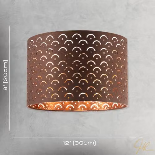 Happy Homewares Brown Cotton Fabric Cylinder Lamp Shade with Copper Interior and Geometric Arch Pattern, H 30.0 cm x W 20.0 cm x D 20.0 cm – 5