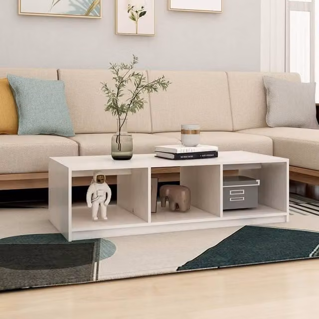 Berkfield Home Modern White Rectangular Coffee Table in Solid Pinewood, W/D/H: 110 x 50 x 34 cm – 1