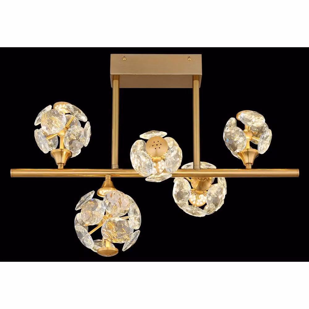 Netlighting Virina Multi Arm Semi Flush Ceiling Lamp in Gold and Brass with K9 Crystals and LED Lighting – 3