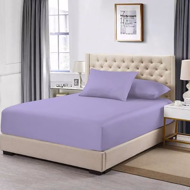 Homes-Linen 100% Egyptian Cotton 200TC Fitted Sheet, Lilac, King Size, W/D/H: 180 x 200 x 30 cm – 1